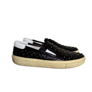 Saint Laurent Paris YSL Black Studded Slip On Skate Sneakers 37.5